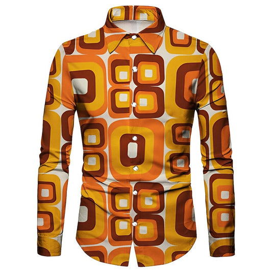 Retro 70S Geometric Square Long Sleeves Collar Shirt