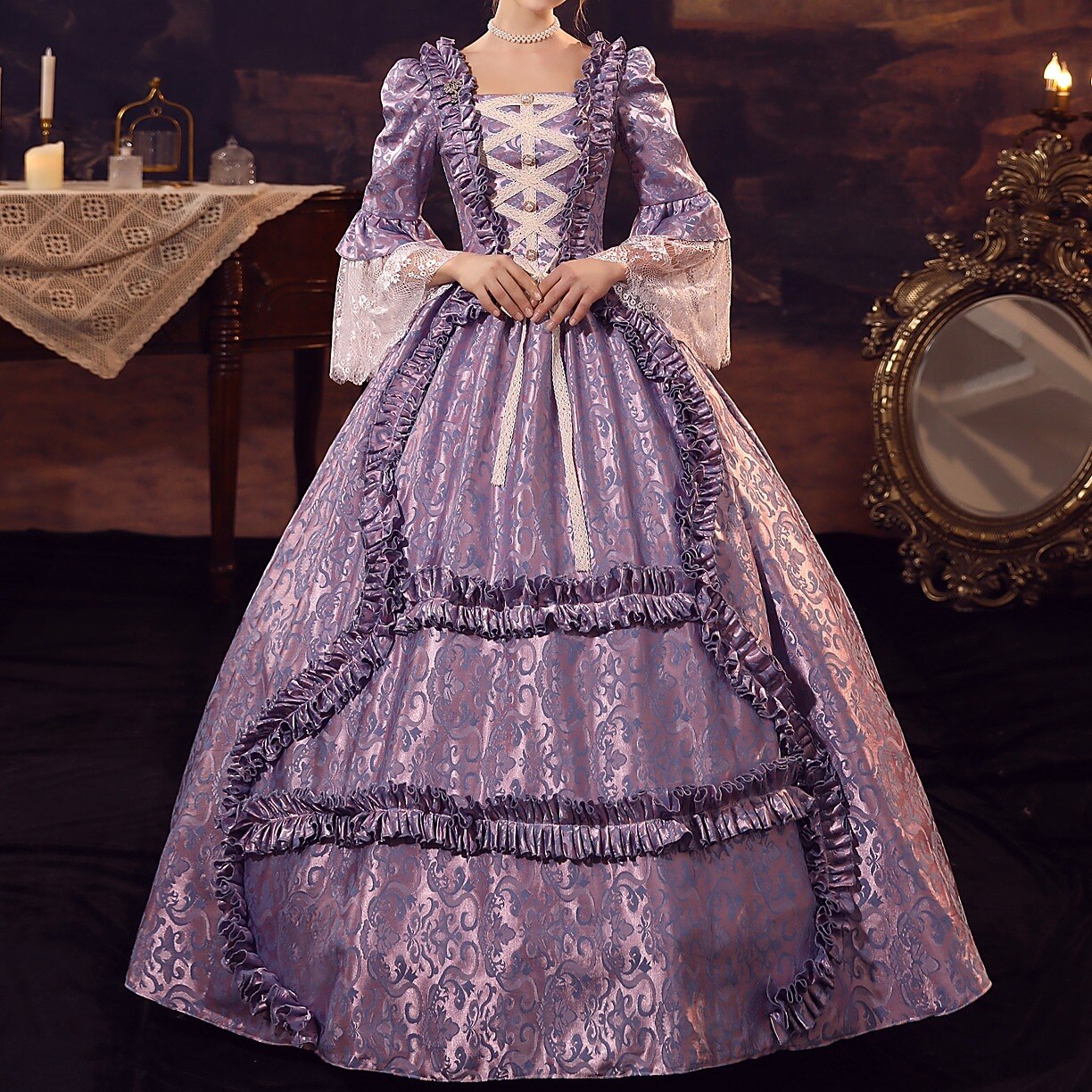 Rococo Brocade Style Ball Dress