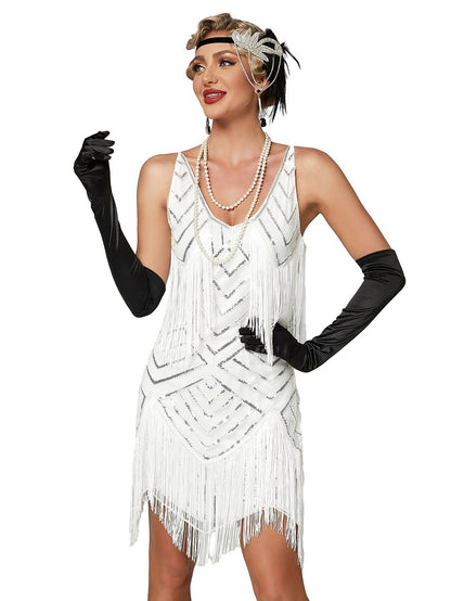 Sequin Chevron Flapper Dress with Geometric Pattern