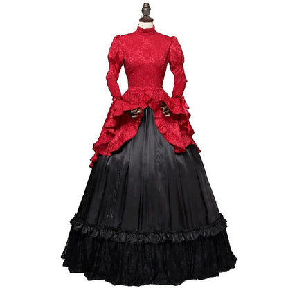 Stand Collar Ruffled Christmas Carol Gown