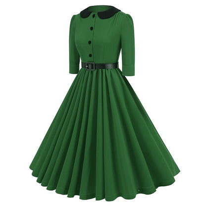 Women's 1950s Peter Pan Collar Half Sleeve A-Line Dress