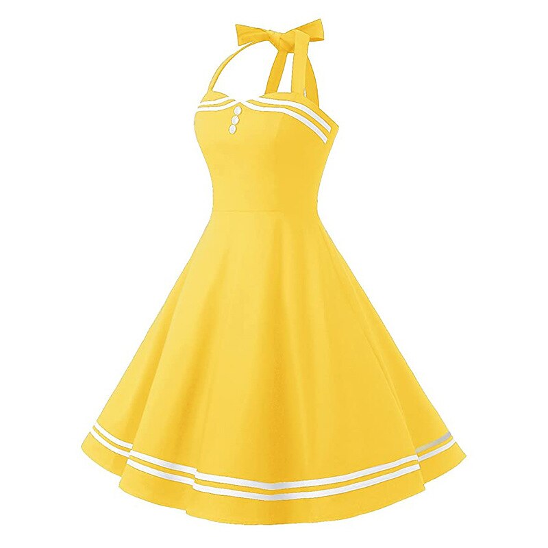 Women's 1950s Red Polka Dot Halter Neck Flare A-Line Dress