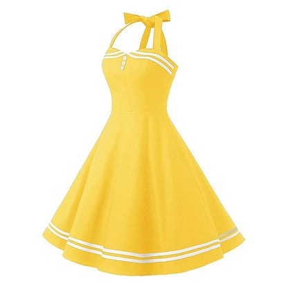 Women's 1950s Red Polka Dot Halter Neck Flare A-Line Dress