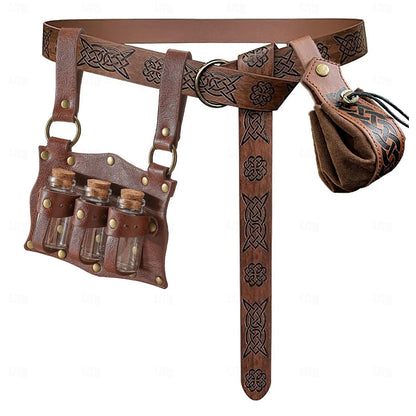 Viking & Alquimista Styles Belt Set: Scabbard, Pouch, Magic Bottle