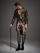 Men's Pumpkin Skeleton Tailcoat 2-Piece Halloween Costume Set
