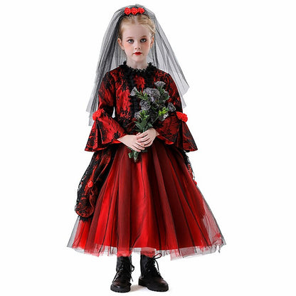 Girls' Gothic Dark Bride Vampire Tulle Dress
