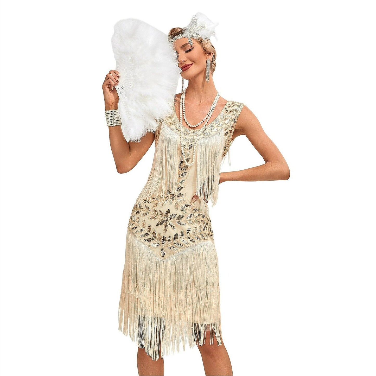 Beaded Art Deco Floral Flapper Dress