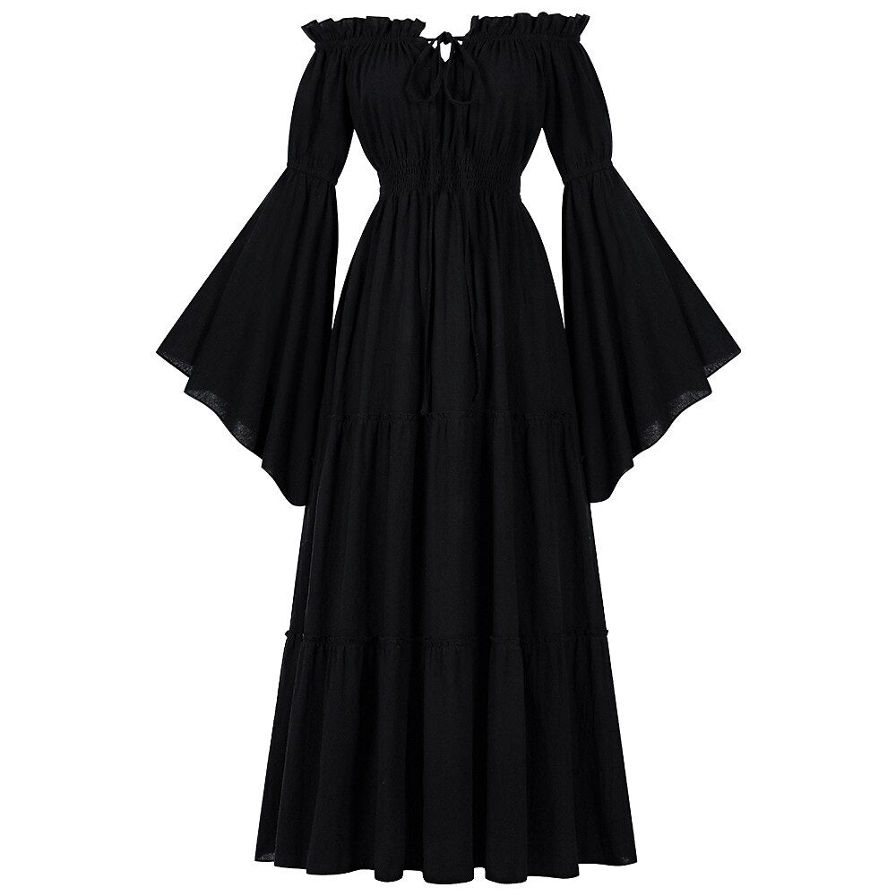 Renaissance Tiered Maxi Dress Off-Shoulder Pocket Dress