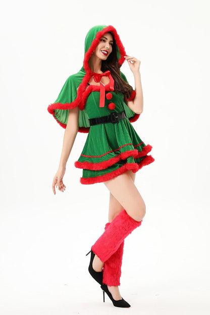 Women's Santa's Helper Dress with Cape