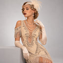 Women's Champagne 1920s Cold Shoulder Fringe 6-Piece Set