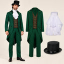 Men's Green Plaid-Front Victorian Gentleman 4-Piece Costume Set
