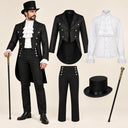 Set costume da gentiluomo vittoriano da uomo in 5 pezzi con giacca a coda di rondine nera con motivo paisley