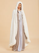 Women's Ivory Medieval Queen Gown & Fur-Trimmed Cloak Costume Set