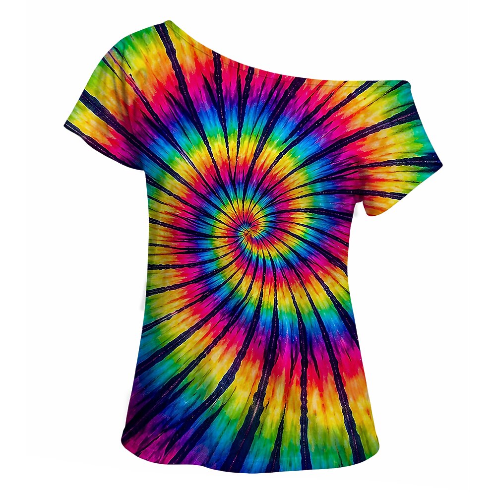 Retro 70s Tie-Dye Swirl One Shoulder Short Sleeves T-shirt
