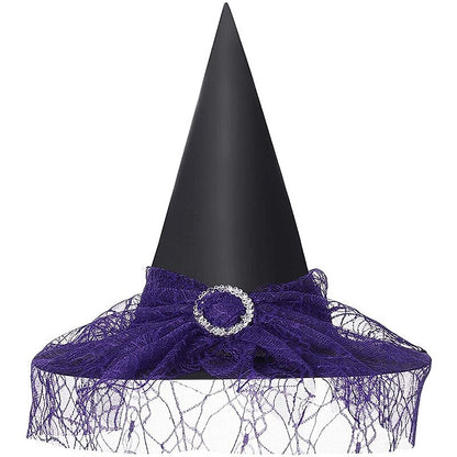 Black Witch Hat Pointed Sparkle Mesh Buckle