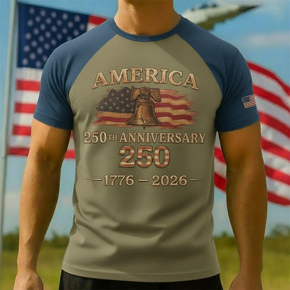 Men's American 250th Liberty Bell American Flag Patriotic Printed T-shirt
