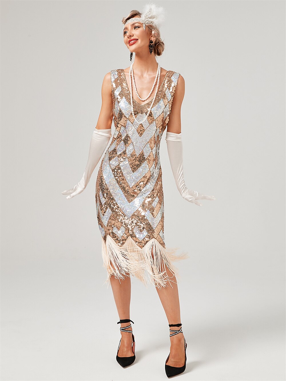 Sequin Chevron Flapper Dress with Vintage Glam