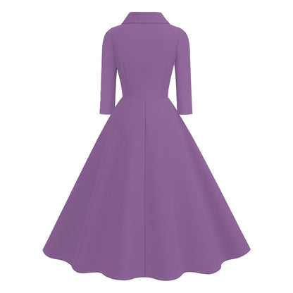 Women's 1950s Solid Color Peter Pan Collar Long Sleeve Flare Dress