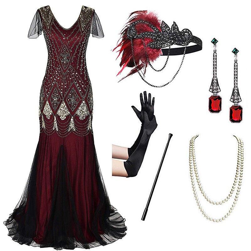 Art Deco Beaded Gown with Accessories Set