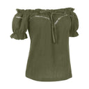 Renaissance Crew Neck Off Shoulder Lace-up Tops - Retrorobe