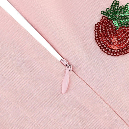 Strawberry Embroidered Mesh Midi Dress
