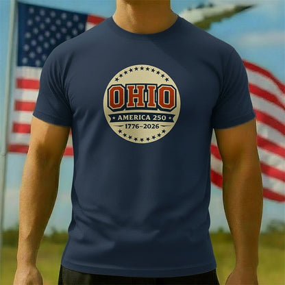 Men's American 250th Ohio Badge Design Patriotic Printed T-shirt