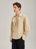 Men's Beige Ruffle Pirate Shirt & Black Pants Costume Set