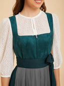 Oktoberfest Teal Green Dirndl Dress with Satin Apron