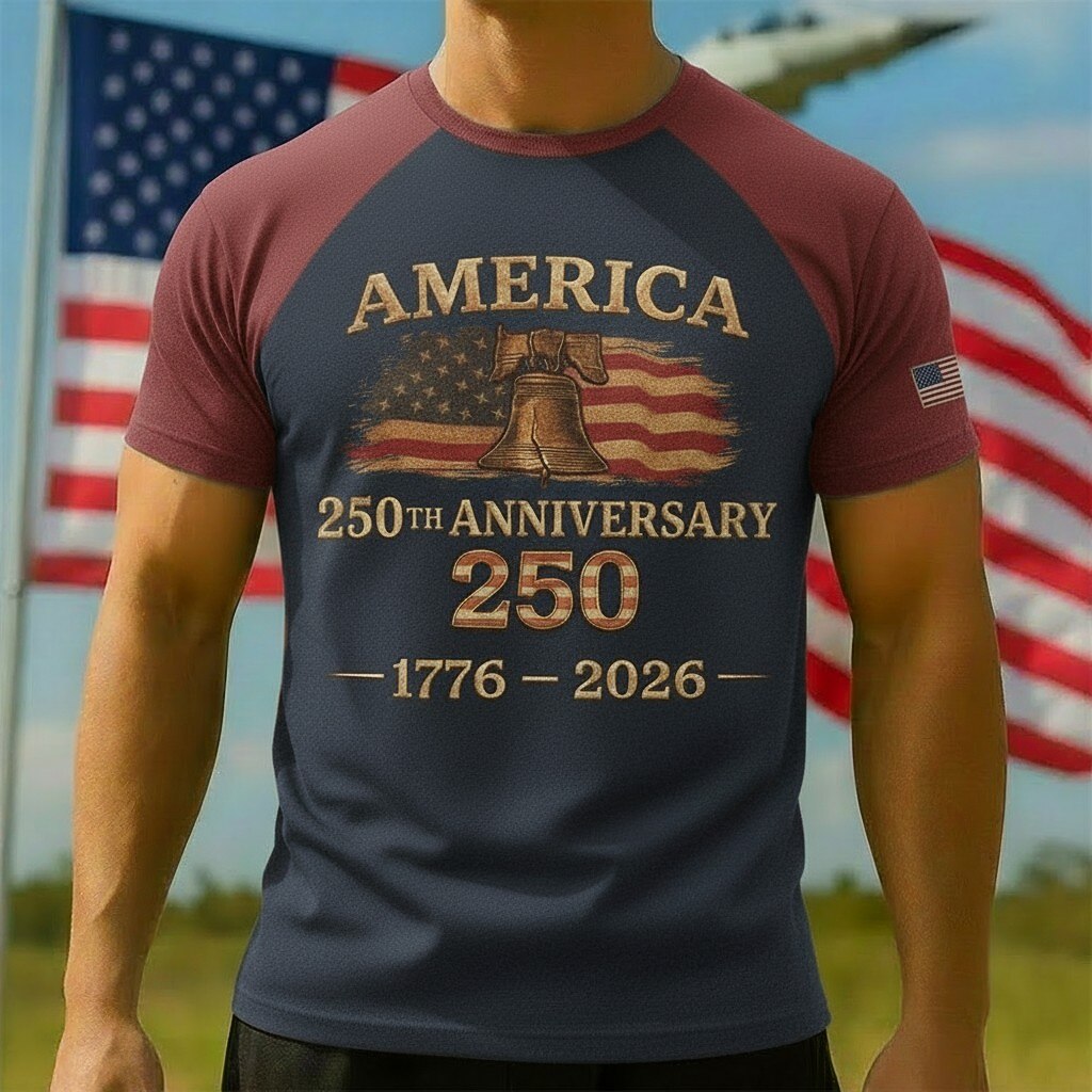 Men's American 250th Liberty Bell American Flag Patriotic Printed T-shirt