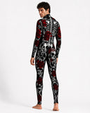 Conjunto para hombre de abrigo de vampiro borgoña y bodysuit de esqueleto, de 3 piezas