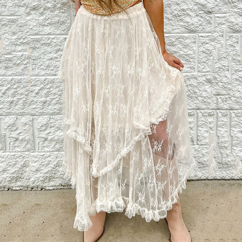 Renaissance Style with Multilayer Design Lace Trim Skirt