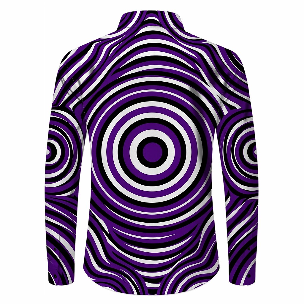 Retro 70S Psychedelic Concentric Circles Long Sleeves Collar Shirt