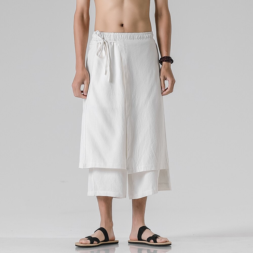 Retro Style Faux Two Piece Design Linen Pants - Retrorobe