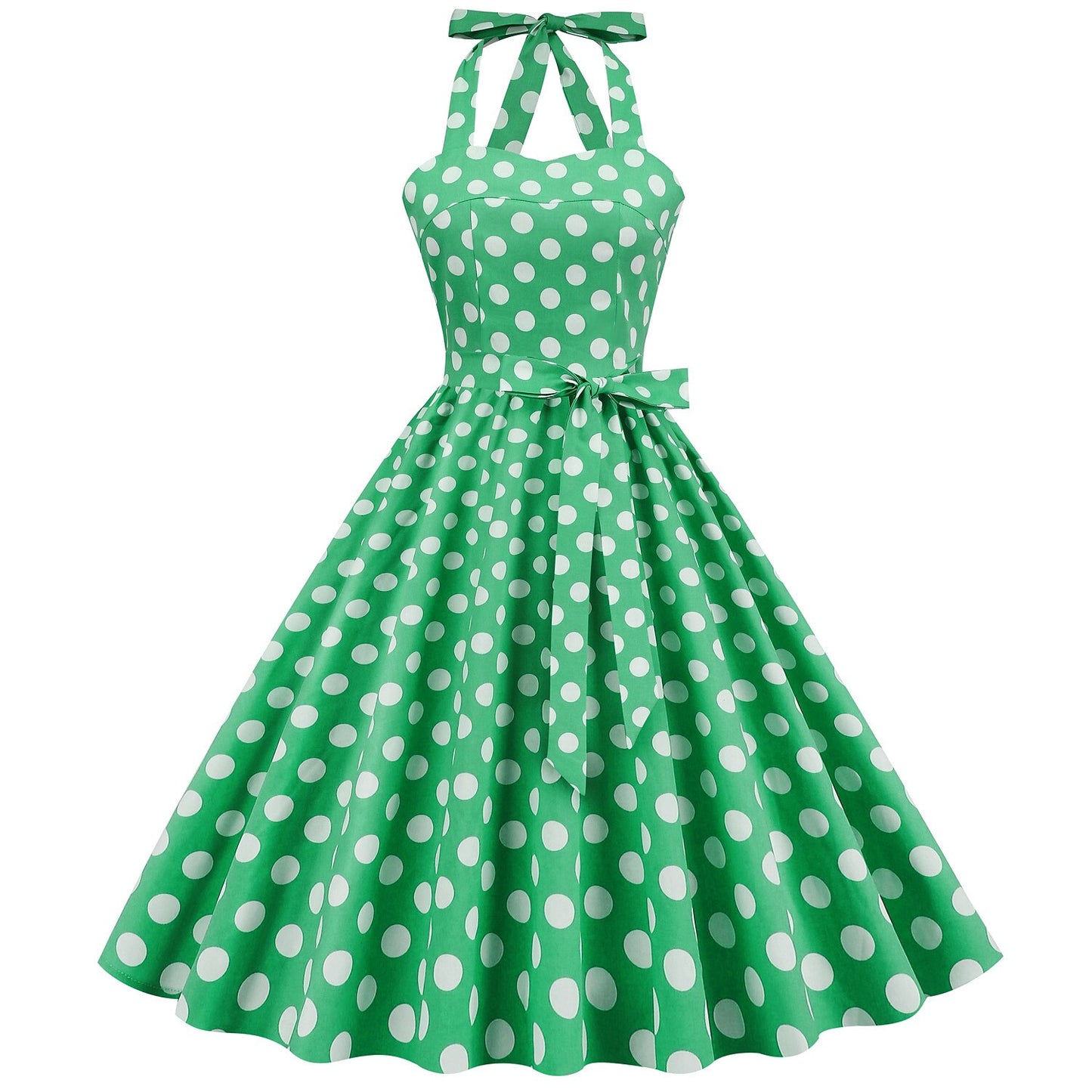 Women's 1950s Polka Dot Halter Neck Flare Dress