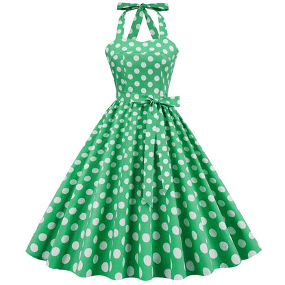Women's 1950s Polka Dot Halter Neck Flare Dress