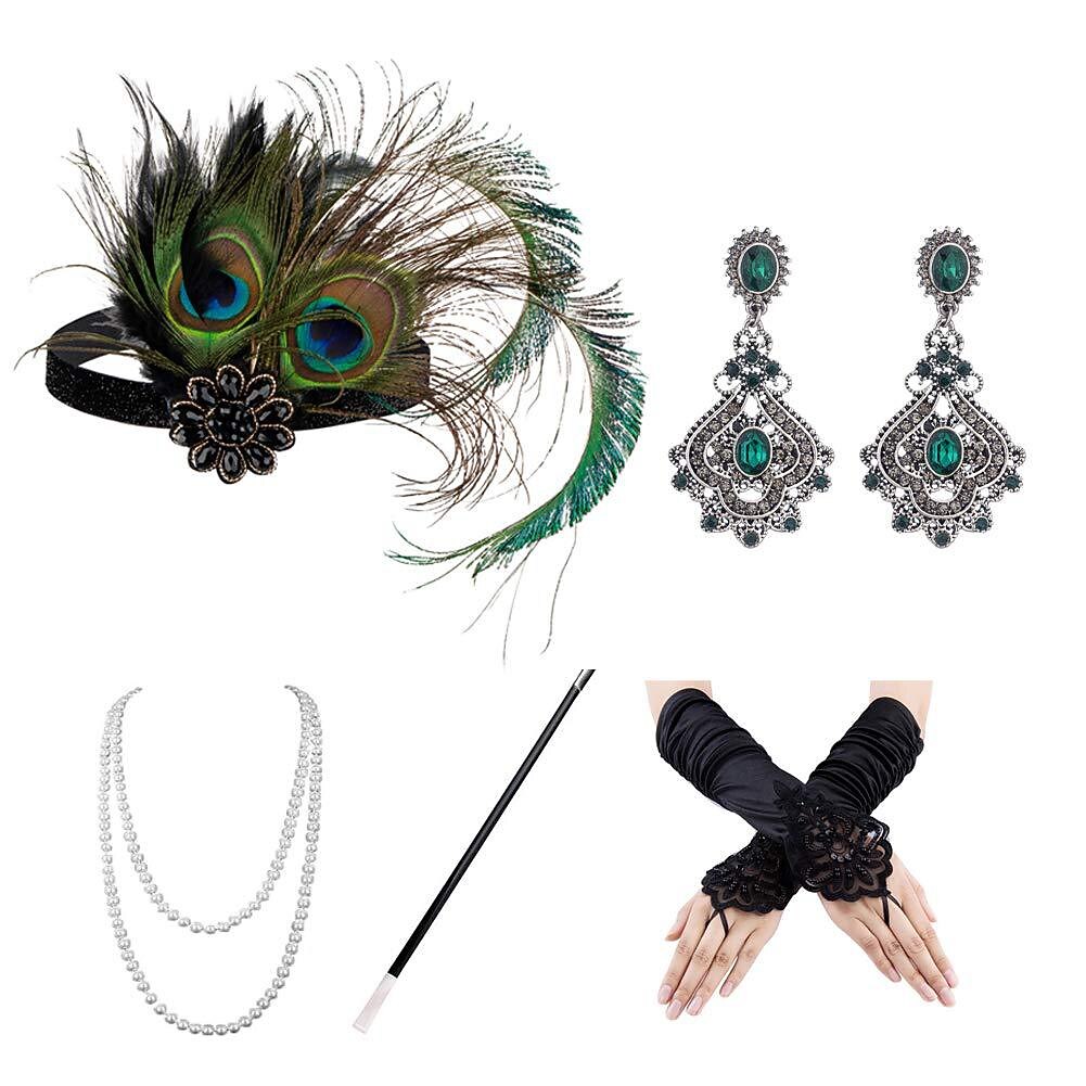5Pcs 1920s Peacock Art Deco Accessories Set