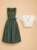 Forest Green Oktoberfest Dirndl & White Eyelet Lace Blouse Set