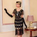 Abito Flapper Nero con Motivo a Paillettes