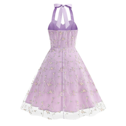 Floral Embroidered Halter Midi Dress