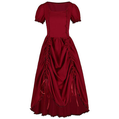 Renaissance Dress Ruffle High Low Dress with Drawstring