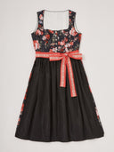 Women’s Oktoberfest Black Rose Floral Dirndl Dress with Red Apron