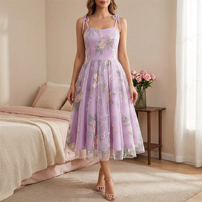 Floral Embroidered Sweetheart Midi Dress