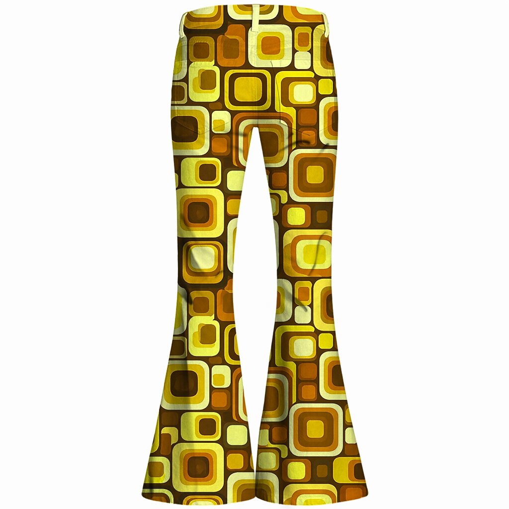 Retro 70s Geometric Square High Waist Wide Flared Trousers