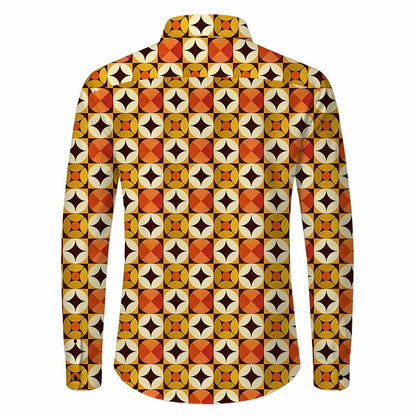 Retro 70S Vintage Geometric Circle Star Pattern Long Sleeves Collar Shirt