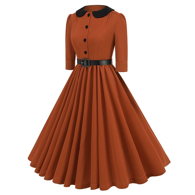 Women's 1950s Peter Pan Collar Half Sleeve A-Line Dress