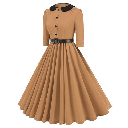 Women's 1950s Peter Pan Collar Half Sleeve A-Line Dress