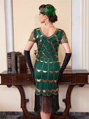 Vestido flapper verde con patrón de lentejuelas