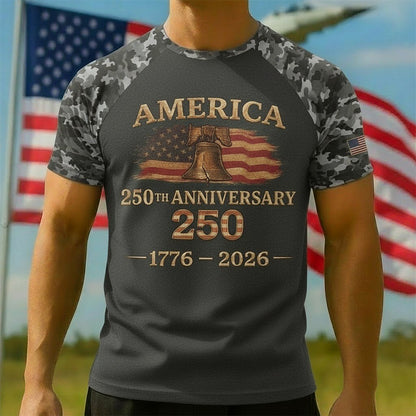 Men's American 250th Liberty Bell American Flag Camouflage Patriotic Printed T-shirt