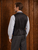 Set da uomo composto da gilet Gatsby in velluto blu navy anni '20 e cappello trilby, 2 pezzi