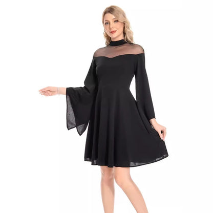 Women's 1950s High Neck Bell Sleeve A-Line Dress